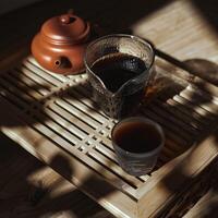 Embracing a Serene Tea Ritual Enjoying a Quiet Moment with Delightfully Brewed Tea photo