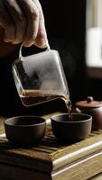 The Artful Tea Pouring Process in a Traditional Setup A Combination of Aesthetic and Ritual photo