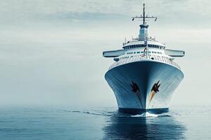 A large cruise ship sailing through calm waters. photo