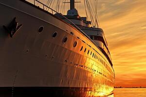 A majestic ship illuminated by a sunset glow. photo