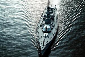 A battleship navigating through calm waters. photo