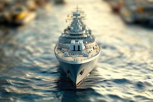 A detailed ship navigating through water. photo