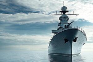 A large ship sailing on calm waters under a cloudy sky. photo