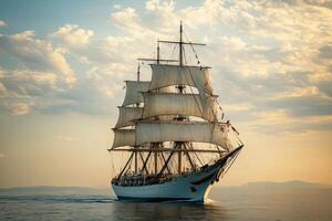A majestic sailing ship gliding through calm waters. photo