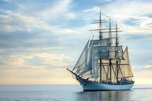 A majestic sailing ship gliding on calm waters. photo