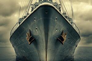 A large ship's bow against a dramatic cloudy sky. photo