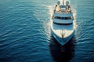 A luxury yacht gliding smoothly over calm waters. photo