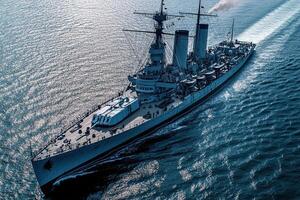 A majestic battleship cruising through calm waters. photo