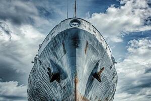 A large ship's bow under a dramatic sky. photo