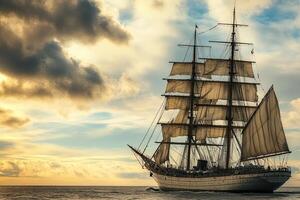 A majestic sailing ship navigating through calm waters. photo