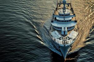 A luxurious yacht gliding through calm waters. photo