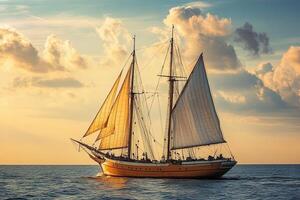 A majestic sailing ship gliding through calm waters. photo