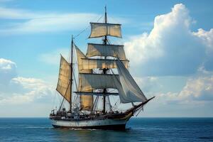 A majestic sailing ship navigating the ocean waters. photo