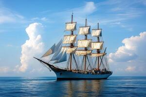 A majestic sailing ship gliding through calm waters. photo