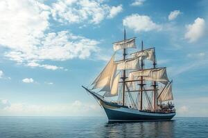 A majestic sailing ship gliding through calm waters. photo