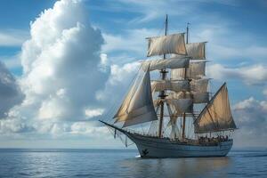 A majestic sailing ship gliding through calm waters. photo