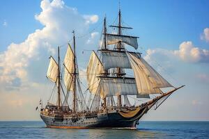 A majestic sailing ship navigating calm waters. photo