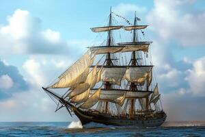 A majestic sailing ship navigating through calm waters. photo