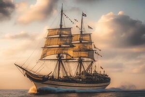 A majestic sailing ship navigating through calm waters. photo