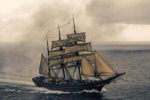 A majestic sailing ship navigating through ocean waves. photo