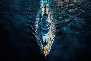 Aerial view of a majestic ship navigating the ocean. photo