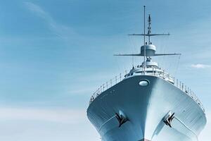Bow of a large ship against a bright sky. photo