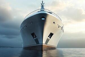 Front view of a sleek yacht on calm waters. photo