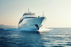 Luxury cruise ship sailing on calm waters at sunset. photo