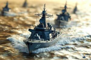 Naval ships navigating through ocean waters. photo