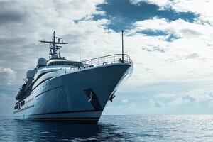 Luxurious yacht sailing on calm ocean waters. photo