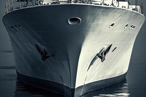 Front view of a large ship on calm waters. photo