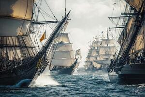 Sailing ships navigating through turbulent waters. photo
