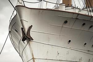 Close-up of a ship's bow with an anchor. photo