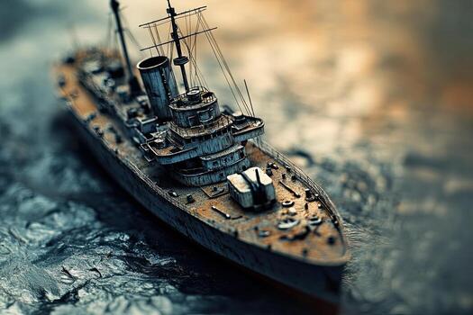 Detailed model of a vintage ship on a textured surface. photo
