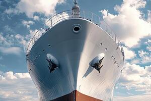Large ship bow against a cloudy sky. photo