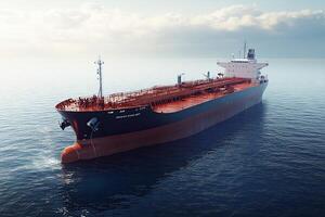 Large tanker ship sailing on calm ocean waters. photo