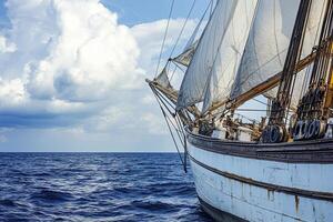 Sailing ship navigating through calm ocean waters. photo