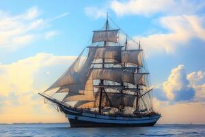 Majestic sailing ship against a scenic sky backdrop. photo