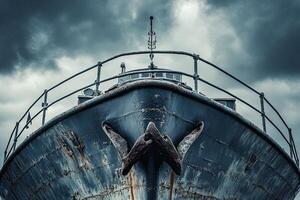 Rusty ship bow against a moody sky. photo