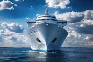 Large cruise ship navigating through calm waters. photo