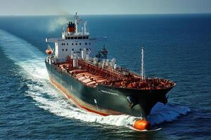 Large cargo ship navigating through open waters. photo