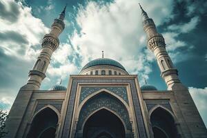 Majestic mosque under a dramatic sky. photo