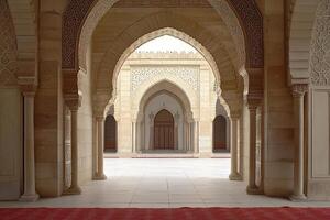 Mosque courtyard with intricate arches and columns. photo