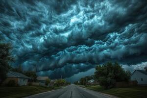 Dramatic storm clouds over a suburban street. photo