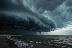Dramatic storm clouds over lake. photo