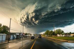 Ominous storm clouds over a small town street. photo