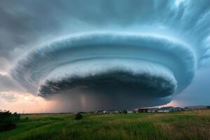Immense supercell thunderstorm over flatlands. photo