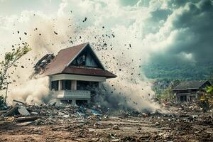 House collapsing in a disaster. photo