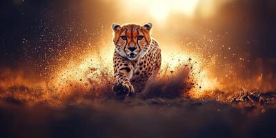 Cheetah Running Sunset Savannah Wild African Cat 8k Wallpaper photo