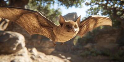 Flying Bat in Cave Wildlife Photography Nature Image 8k Resolution photo